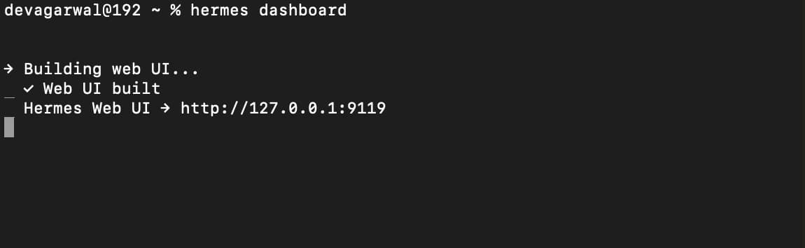 Terminal building and launching the Hermes web dashboard